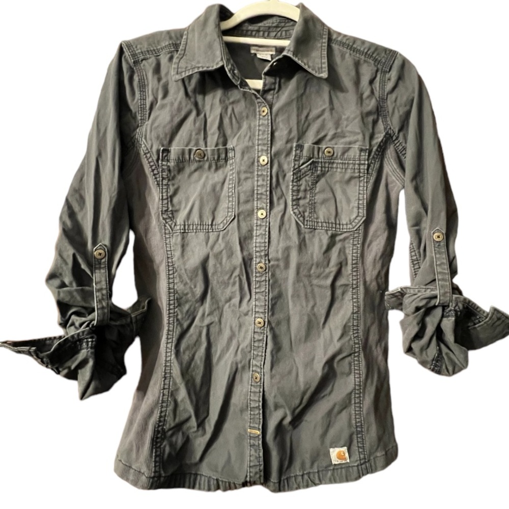 Carhartt Women’s Gray Button Down Top Size Small (4/6)